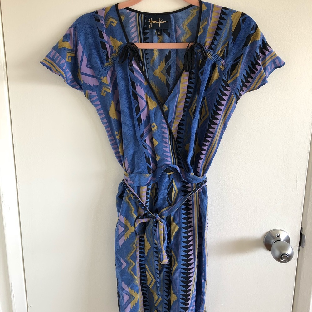 Yumi Kim Blue Tribal Print Silk Dress
